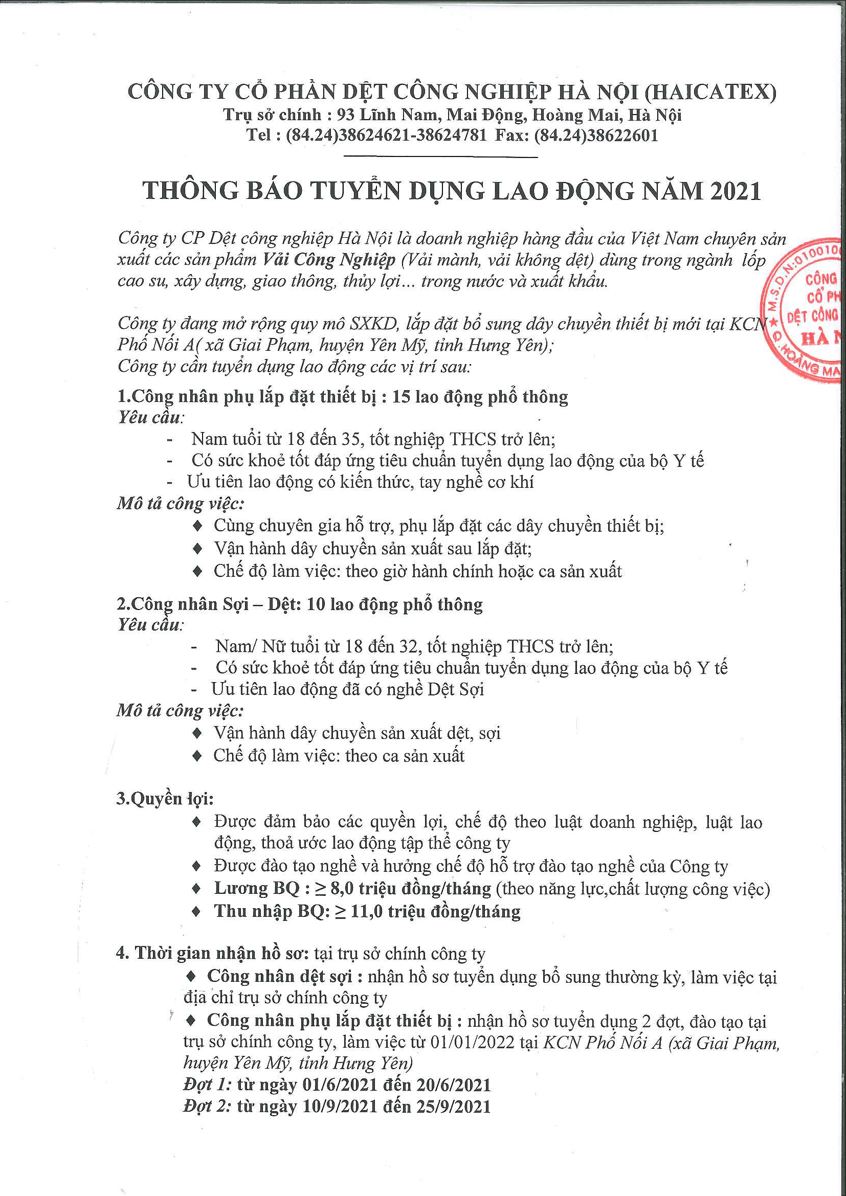 Thông báo Tuyển dụng 2021
